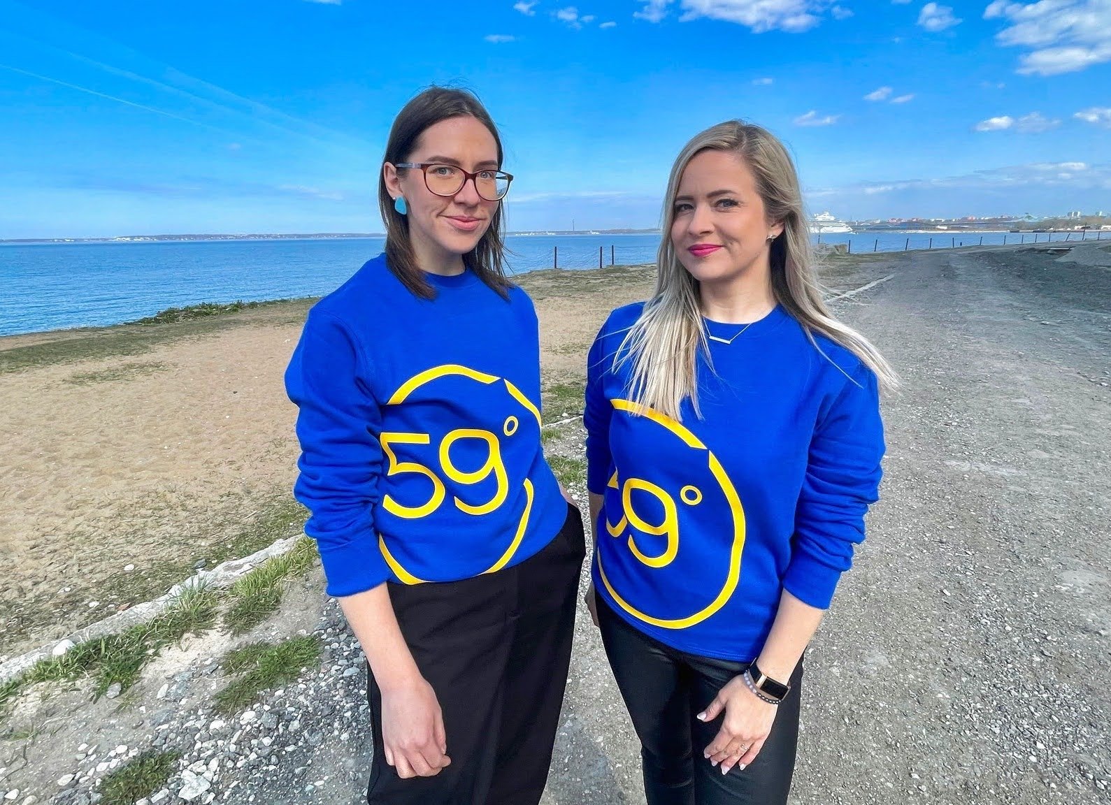 Blue Latitude59 sweatshirts on the seaside